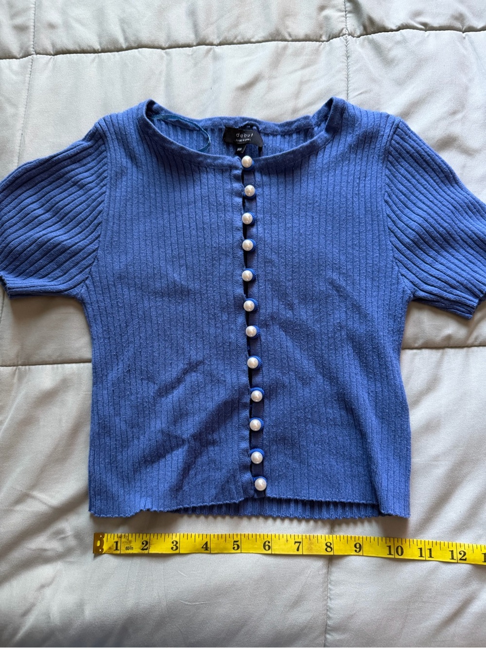 Dark Blue Button Top w pearls